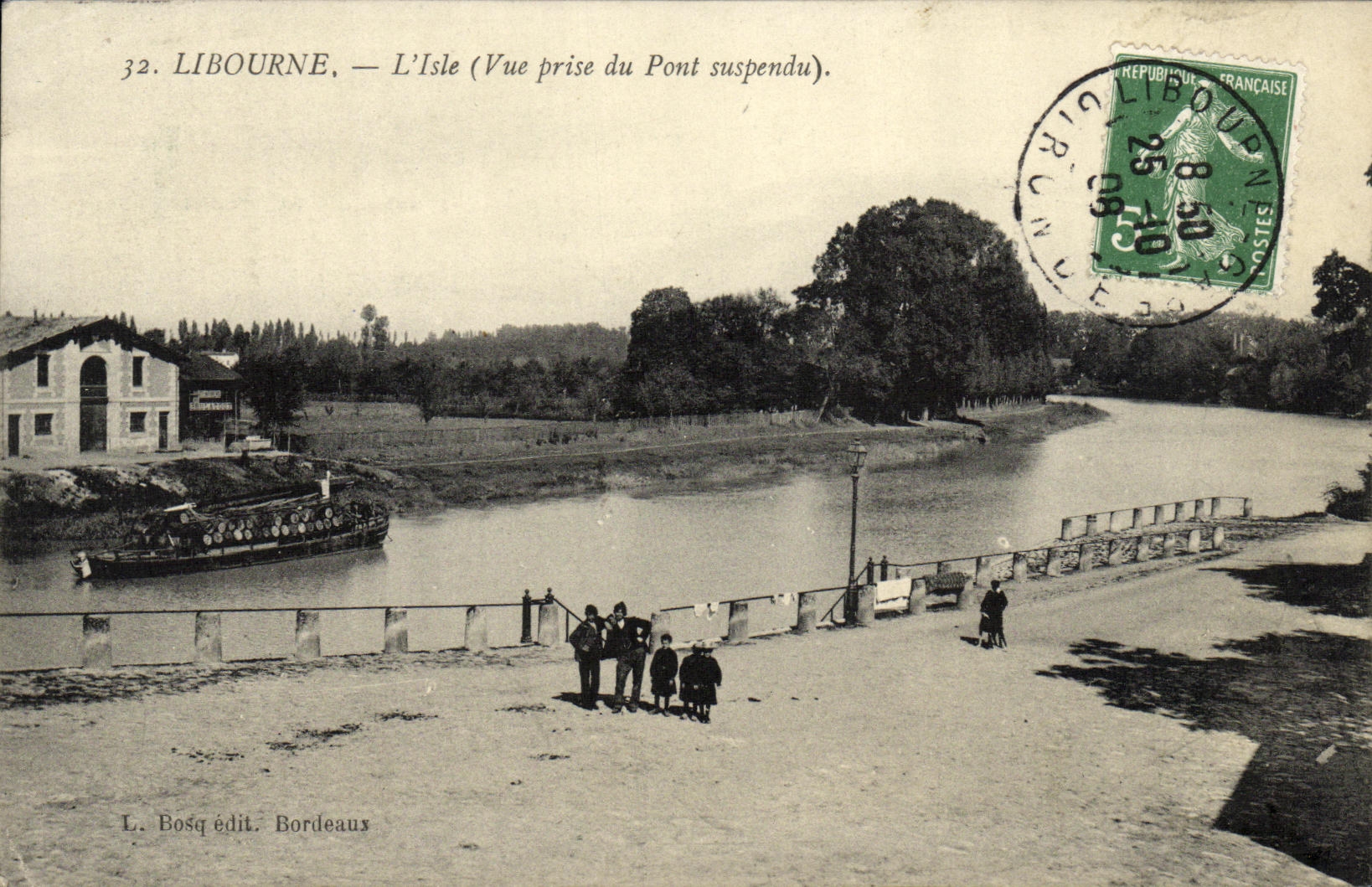 Libourne — L'Isle (Vue prise du Pont suspendu) — L. Bosq édit. Bordeaux