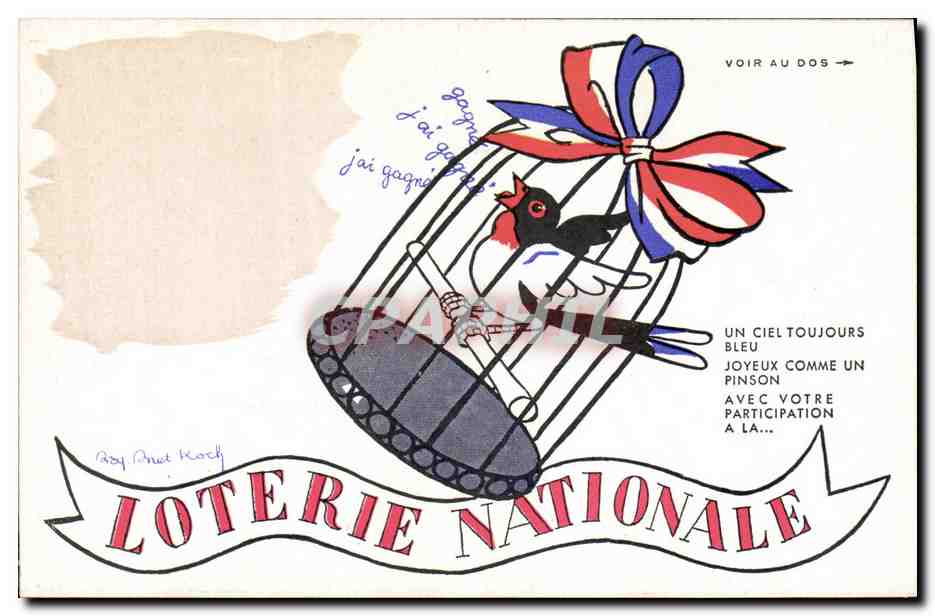 CPAM Loterie nationale Oiseau en cage 