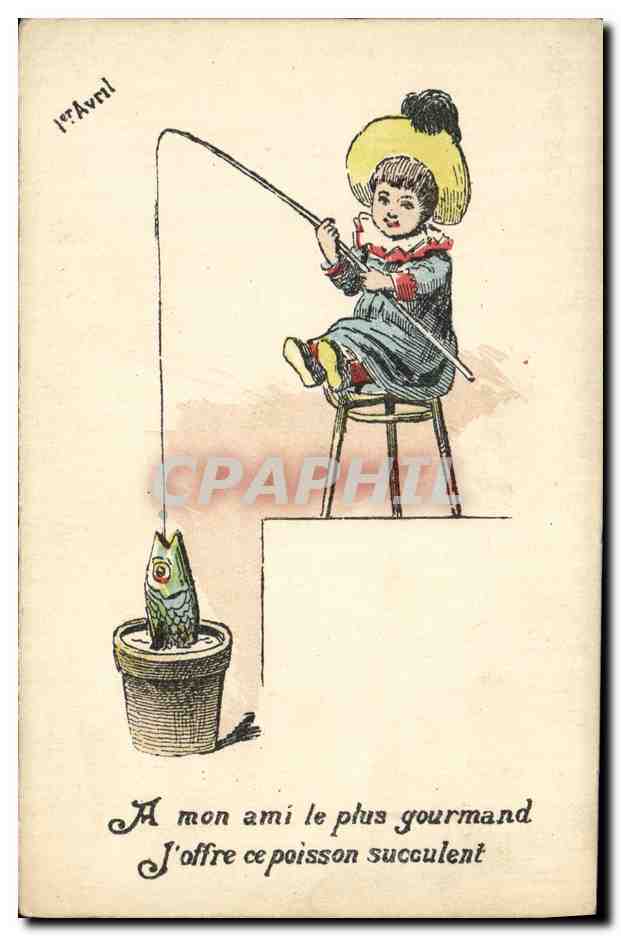 CPA Fantaisie Enfant Pecheur Poisson 1er Avril