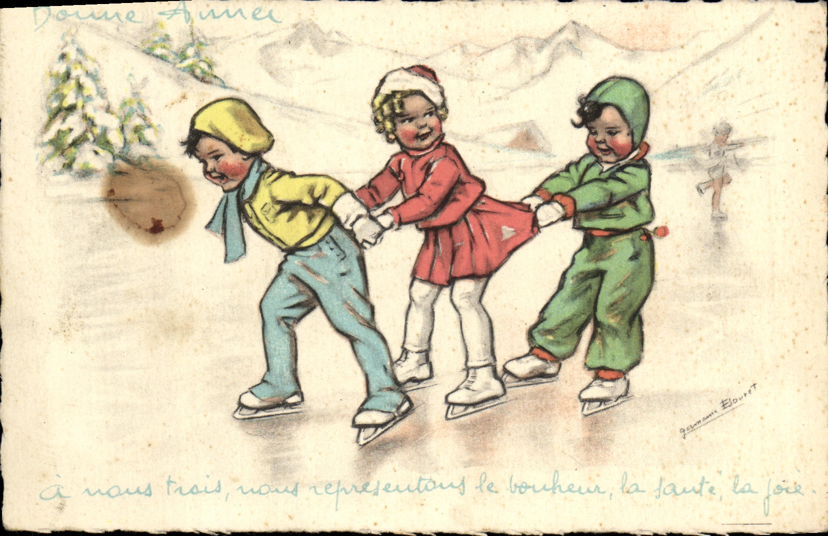 CPA Fantaisie Enfants Illustrateur Germaine Bouert Patins a galces