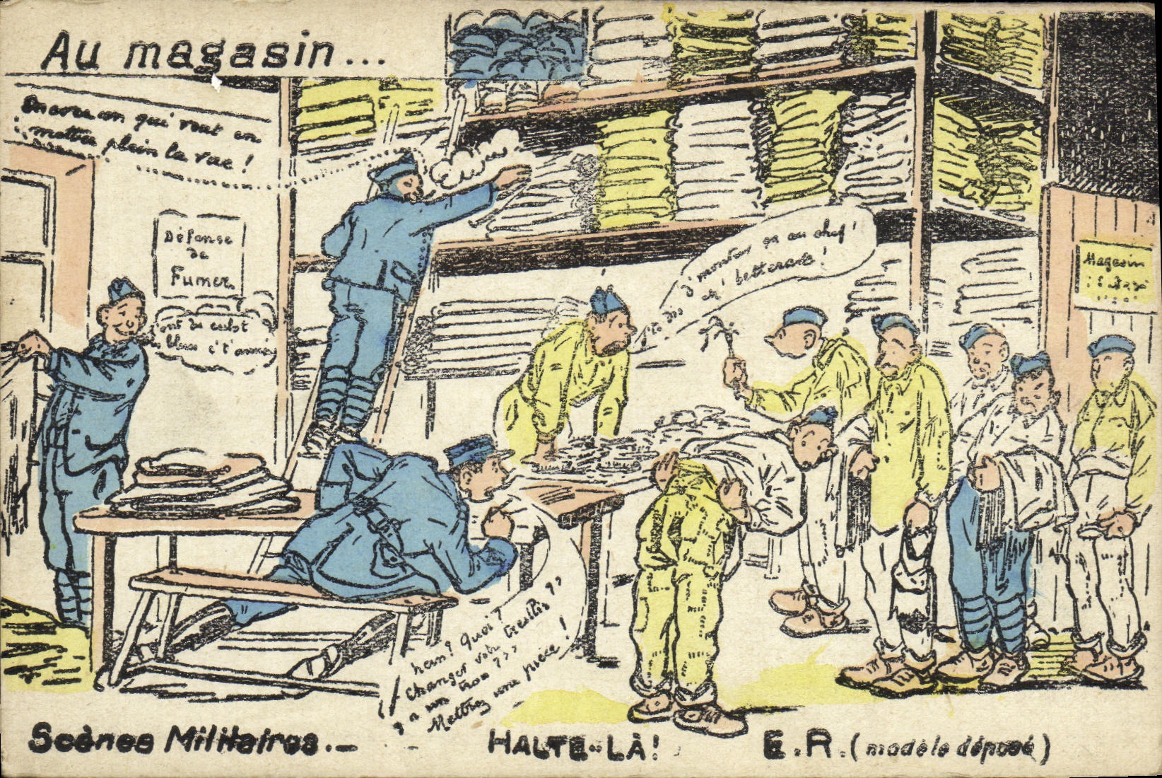 Scènes Militaires — Au magasin... — E.R. (modèle déposé)
