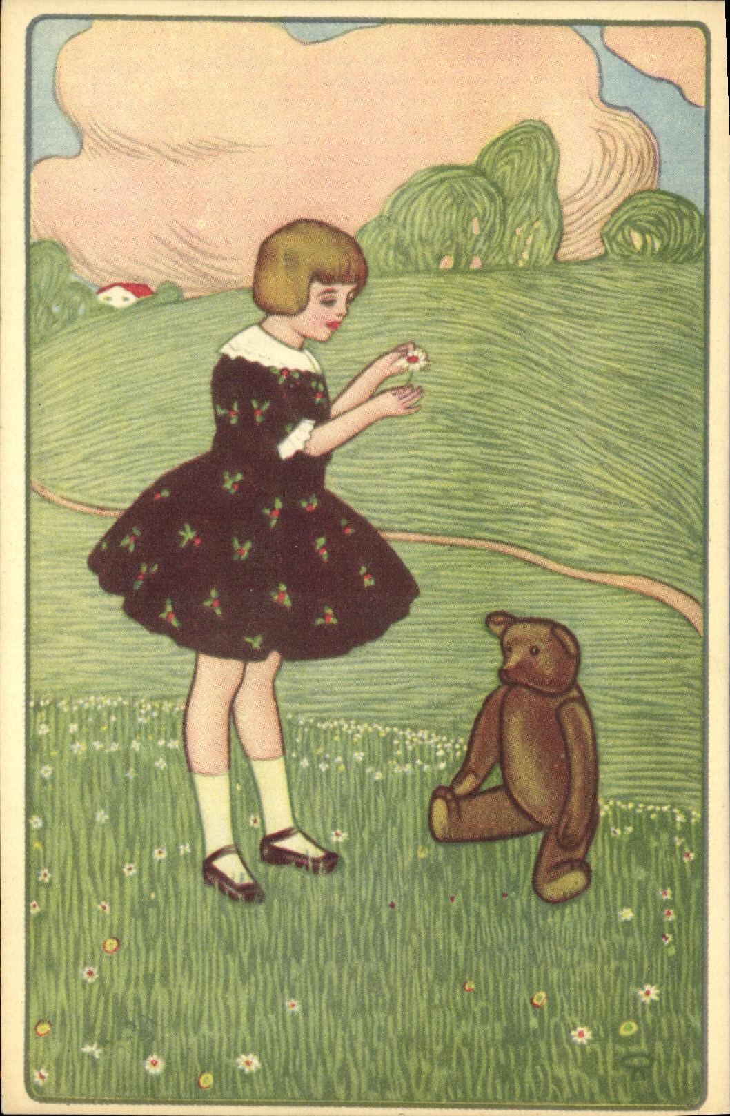 CPA Fantaisie Enfant et ourson Ours