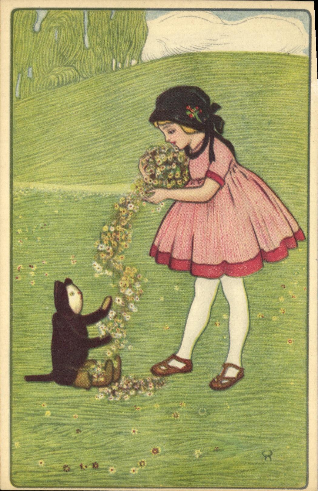 CPA Fantaisie Enfant et Chat Chaton 