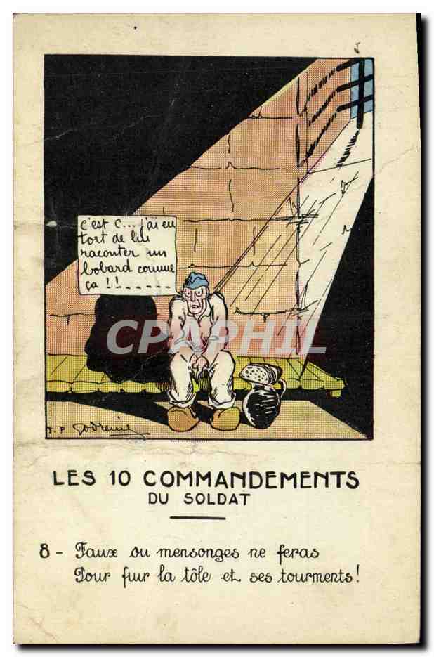 Los 10 Mandamientos del Soldado — Serie de caricaturas militares — Editor no visible - Anverso