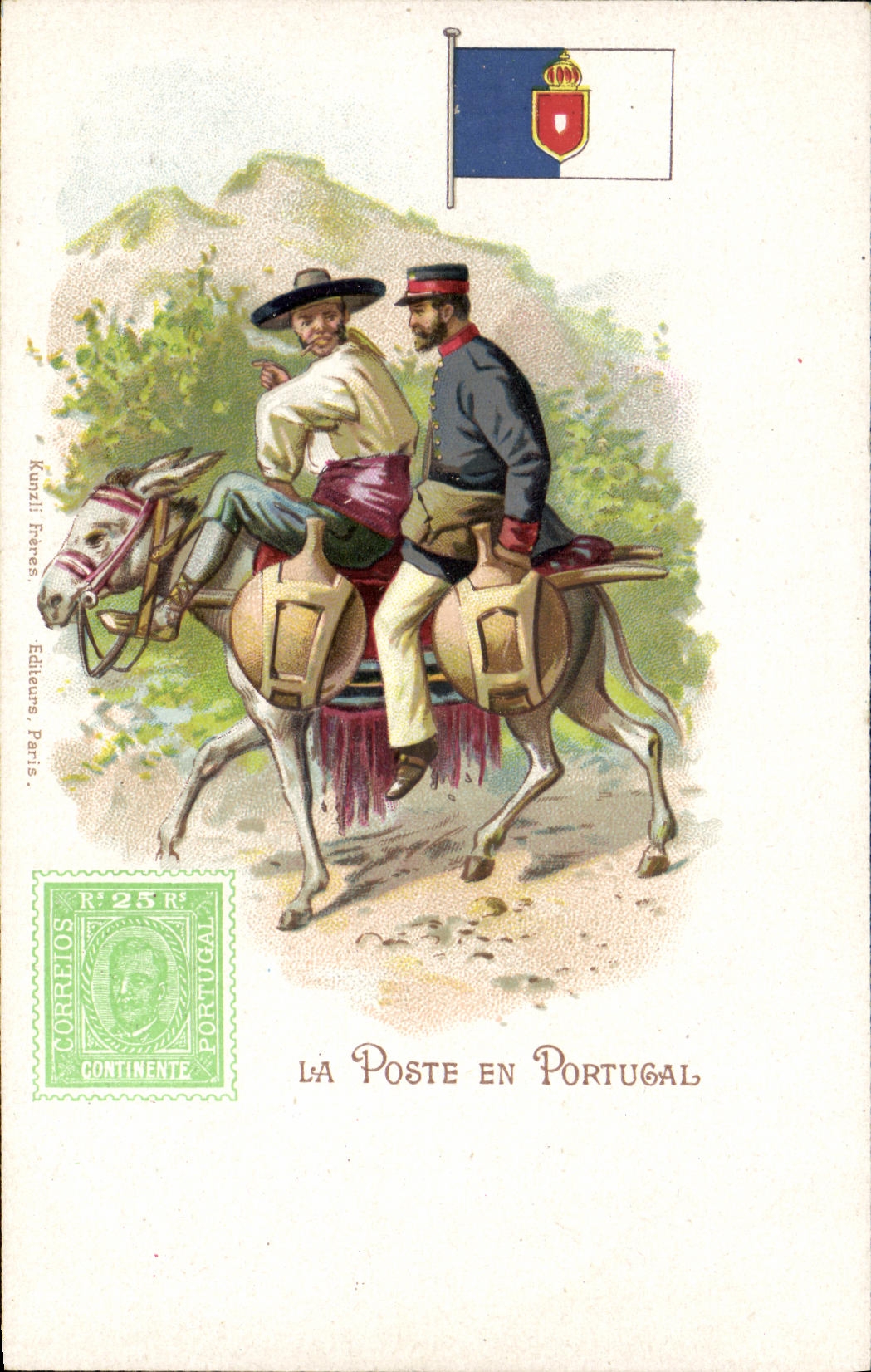 CPA La poste au Portugal Cheval Ane mule