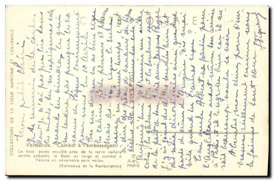 CPM Bateaux Combat a l embossage Haffner voilier  — Verso