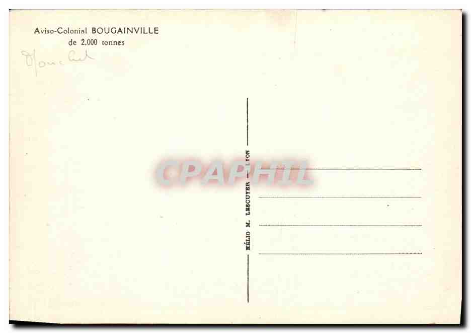 CPA Bateau Aviso colonial de Bougainville 2000 tonnes — Verso