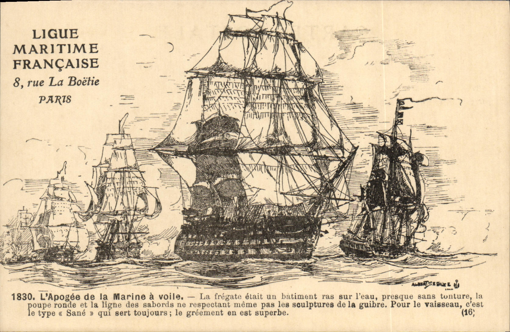 Apogée de la Marine à voile — 1830 — Ligue Maritime Française, 8 rue La Boétie, Paris