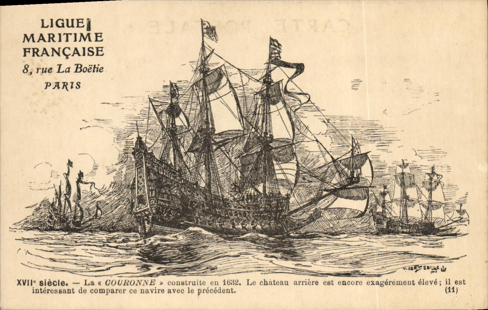 Navire « Couronne » — XVIIe siècle — Ligue Maritime Française, 8 rue La Boétie, Paris