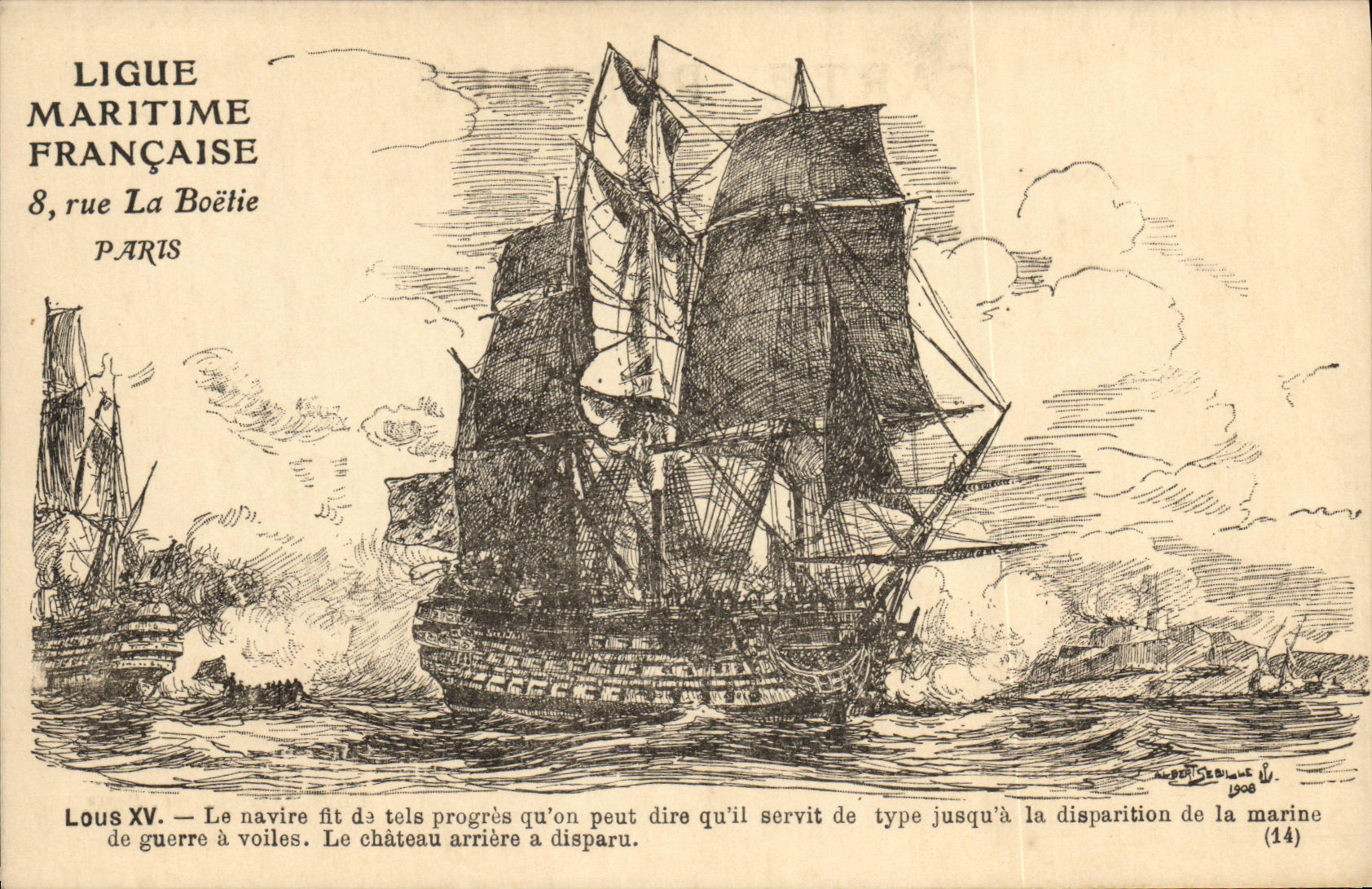 Ligue Maritime Française — Navire de Louis XV — éditeur Aubert-Gebault, n° (14)