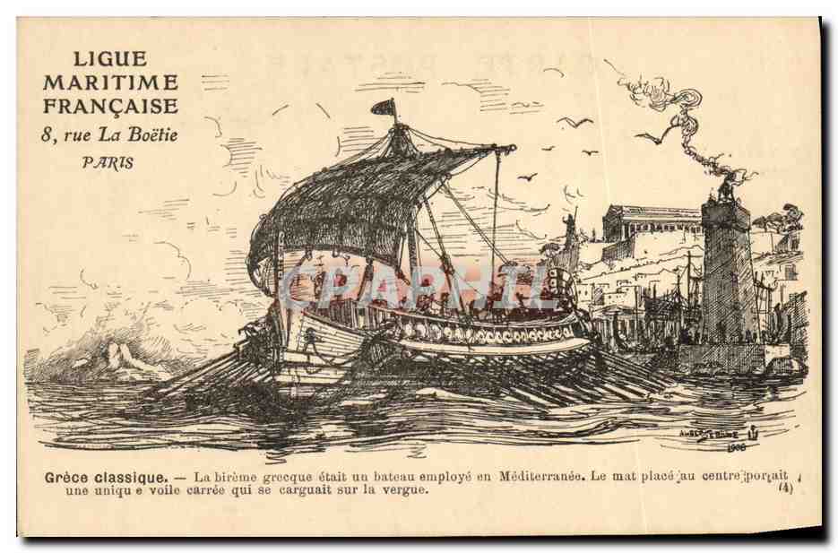 CPA Bateau Grece classique bireme grecque