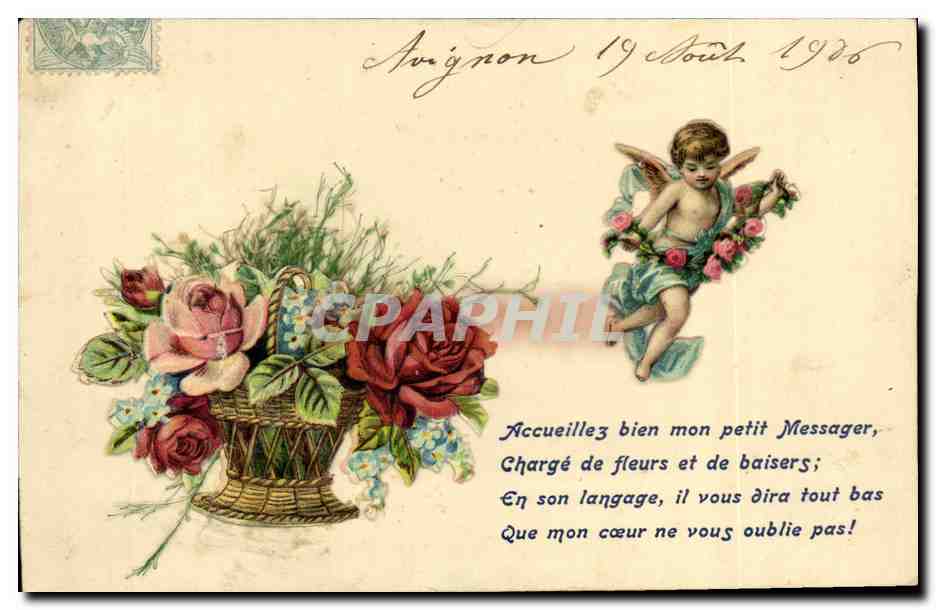 CPA Fantaisie Ange Fleurs