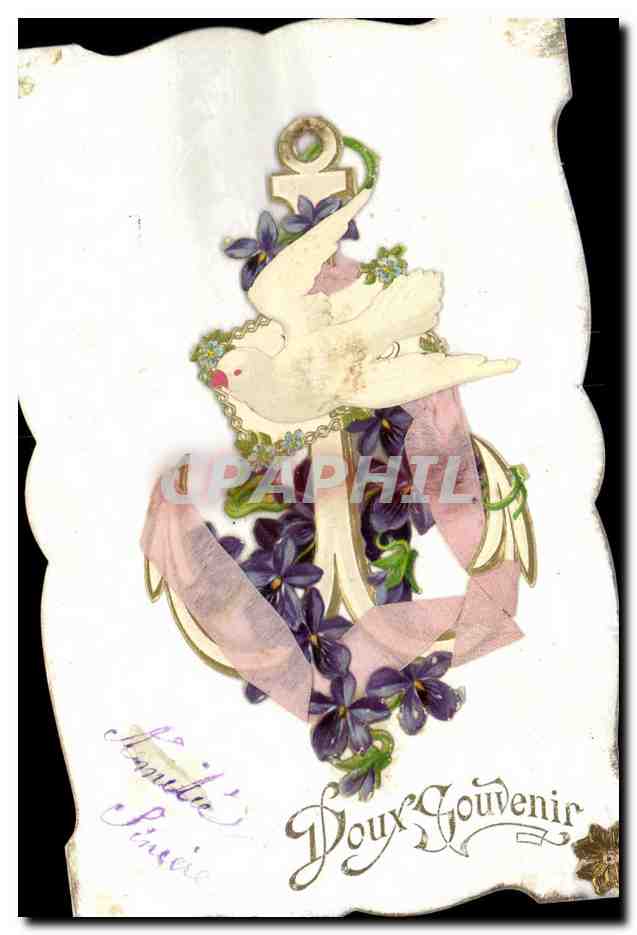 CPA Fantaisie Fleurs Colombe Ancre de marine