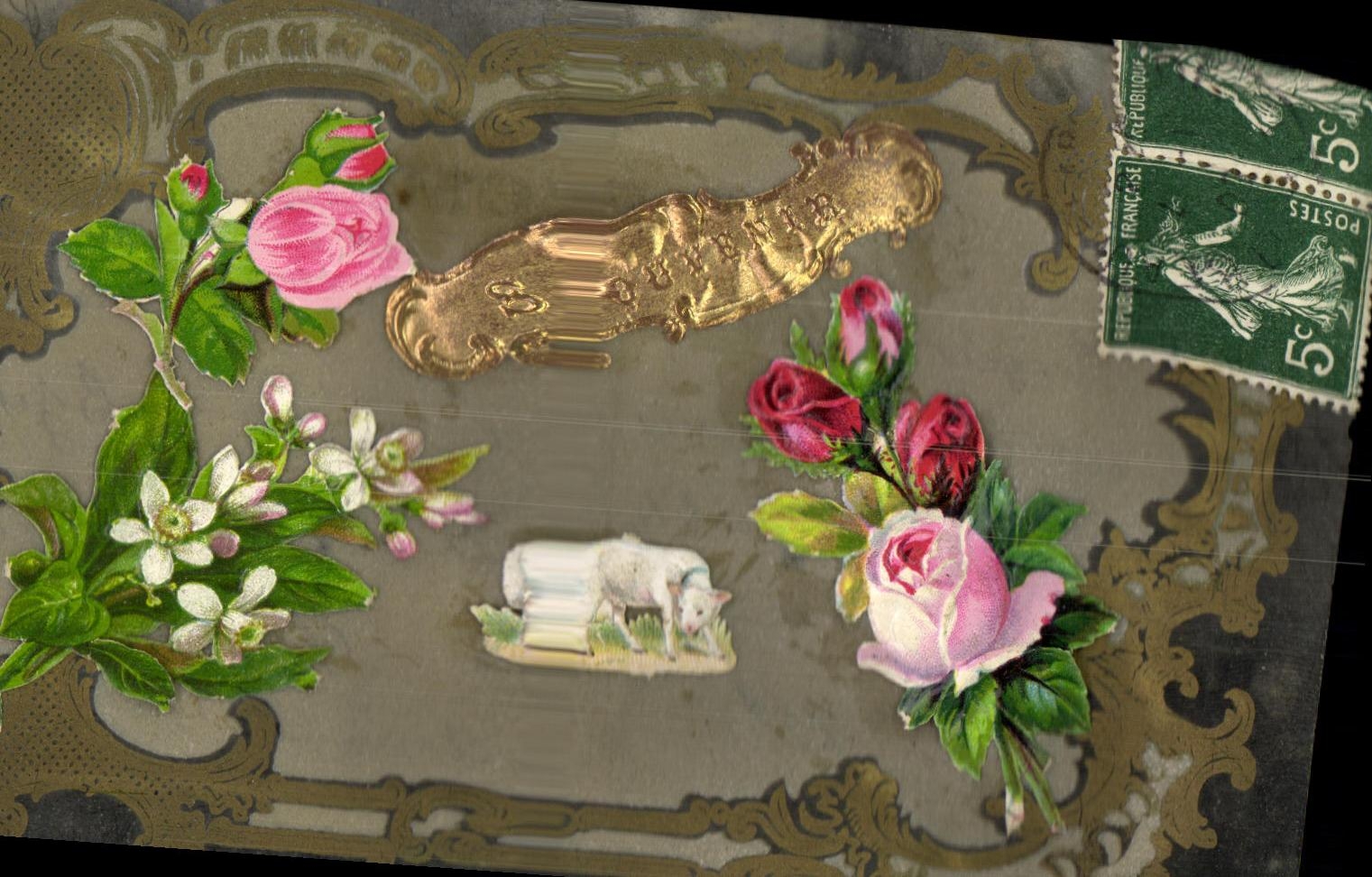 Carte postale décorative — fleurs et animal — éditeur inconnu