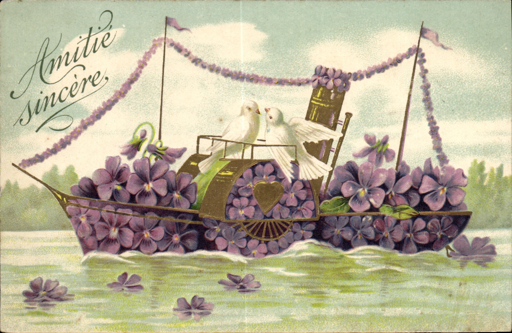 CPA Fantaisie Bateau Fleurs Colombes
