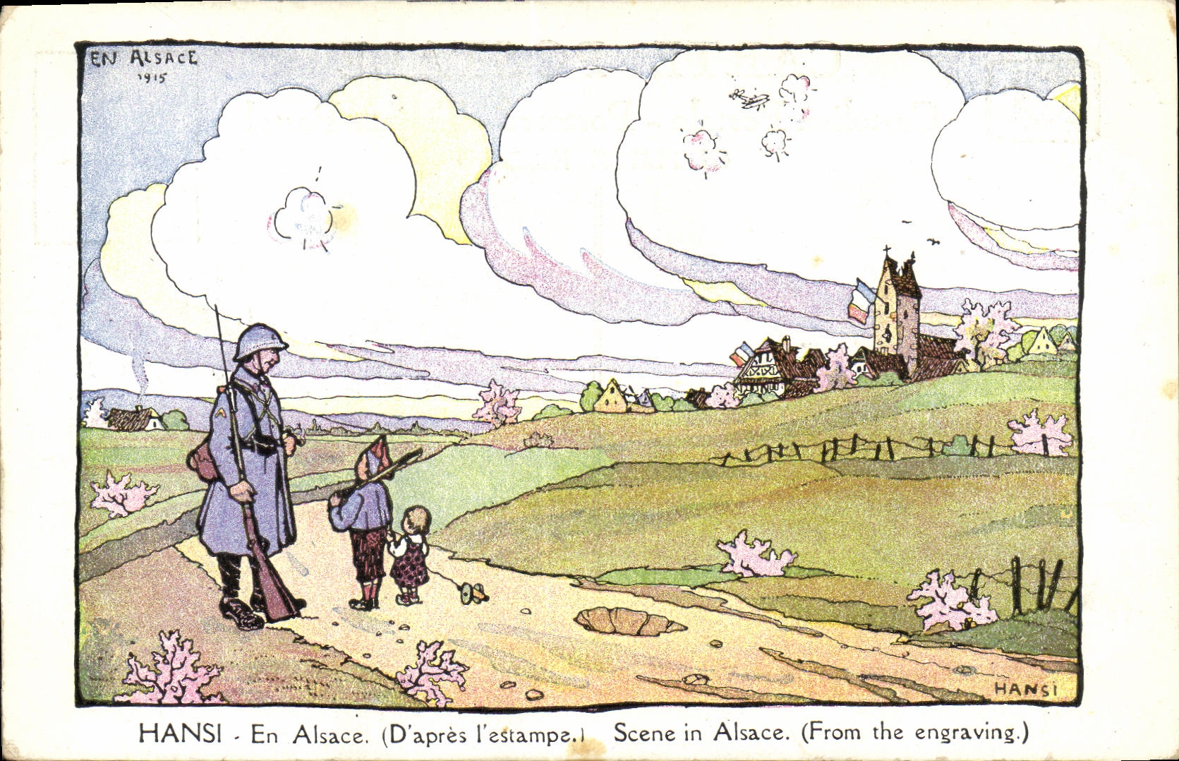CPA Fantaisie Waltz Hansi Scene en Alsace Militaria 