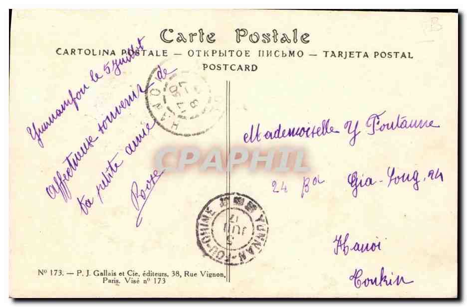 Carte postale Yunanfou Yunnafou pour Hanoi Indochine sur CPA Hansi waltz Alsace — Back