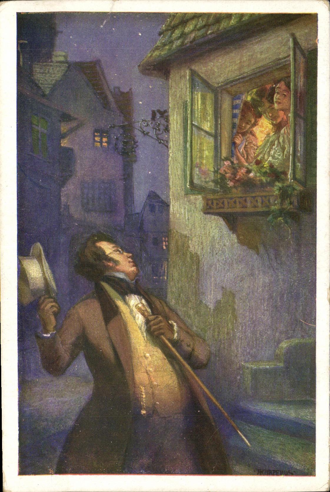CPA Fantaisie Karpelus Schubert und das Dreimaderlhaus