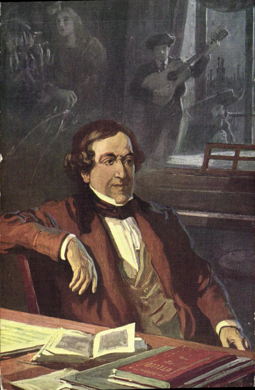 CPA Fantaisie Balestrieri Rossini composant le barbier de Seville