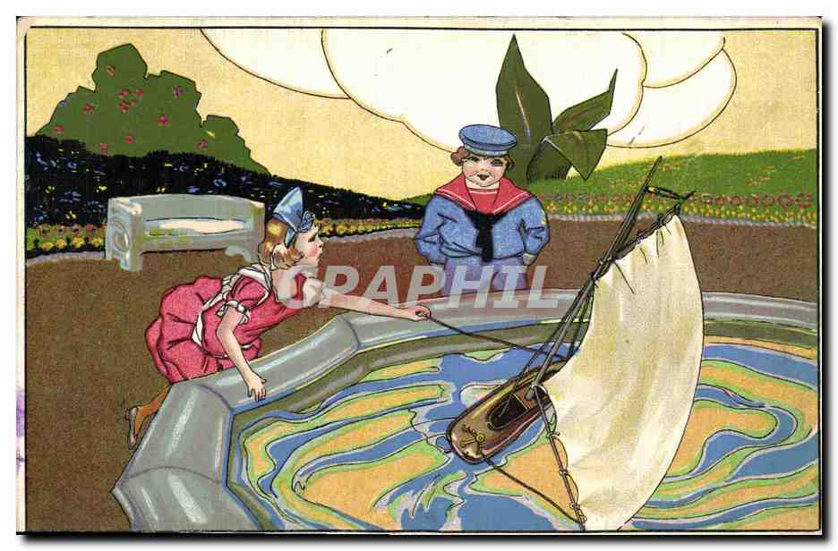 CPA Fantaisie Enfants Bateau