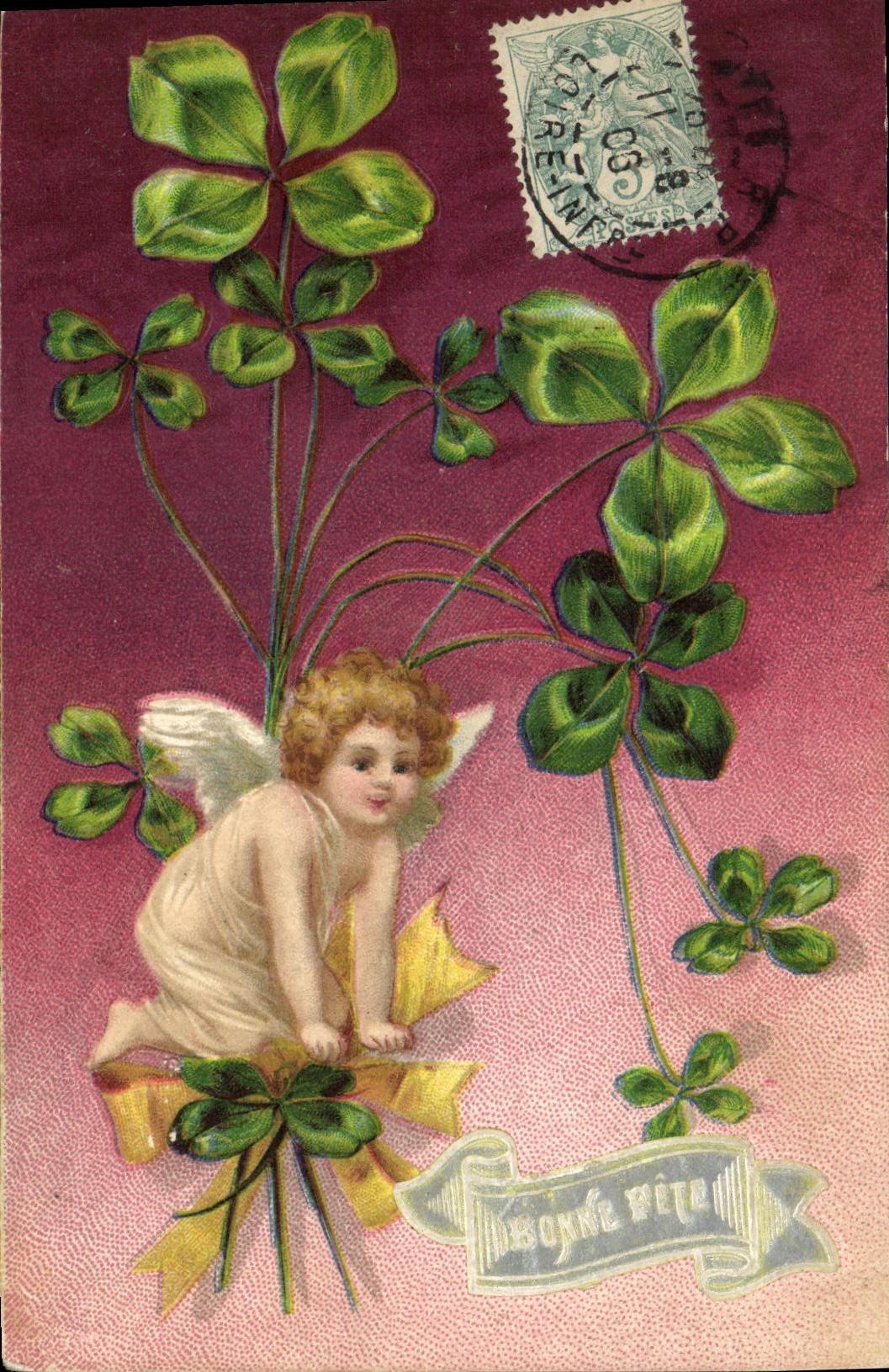CPA Fantaisie Enfant Trefle Ange