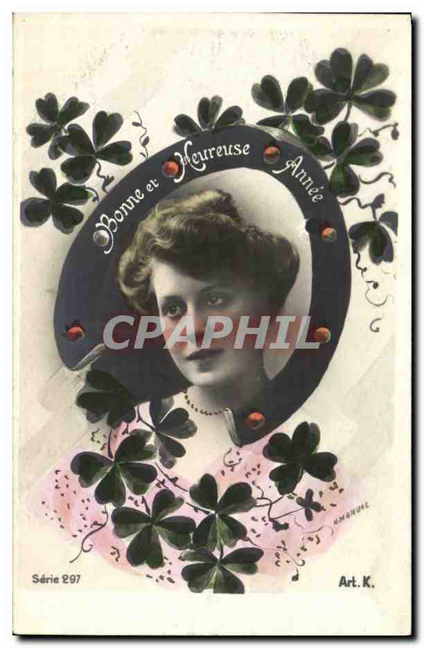 CPA Fantaisie Femme Fer a cheval TRefles