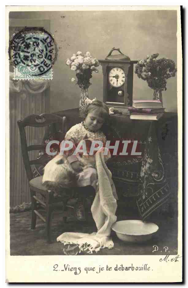 CPA Fantaisie Enfant Chat Bebe et Minet