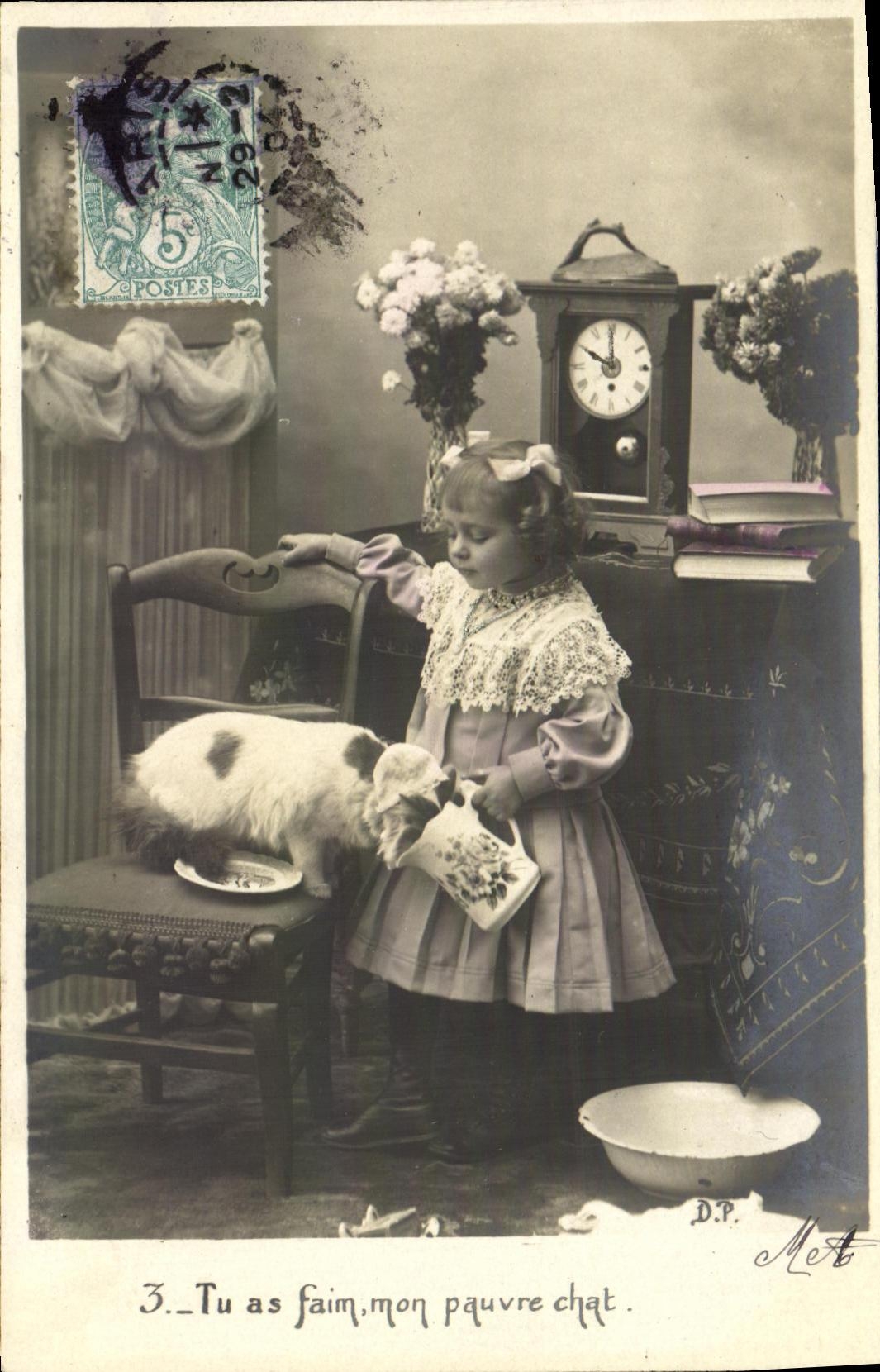 CPA Fantaisie Enfant Chat Bebe et Minet