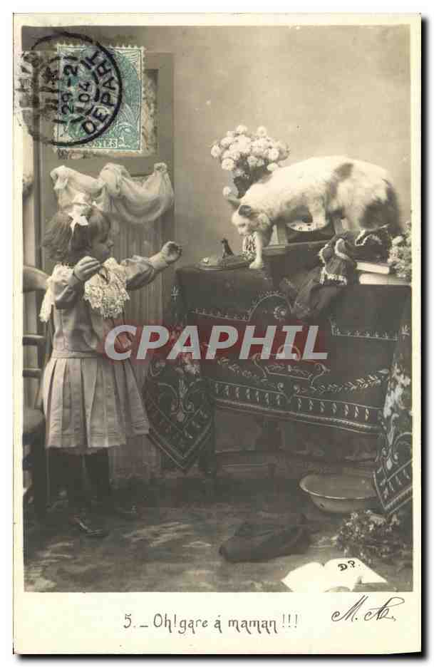 CPA Fantaisie Enfant Chat Bebe et Minet