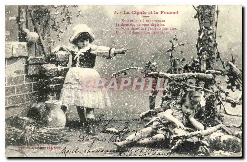 CPA Fantaisie Enfant La cigale et la fourmi 
