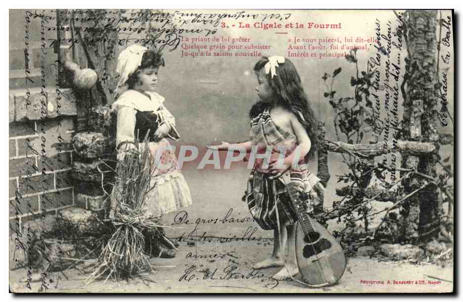 La Cigale et la Fourmi — fable de La Fontaine — Phototype A. Bergeret & Cie, Nancy