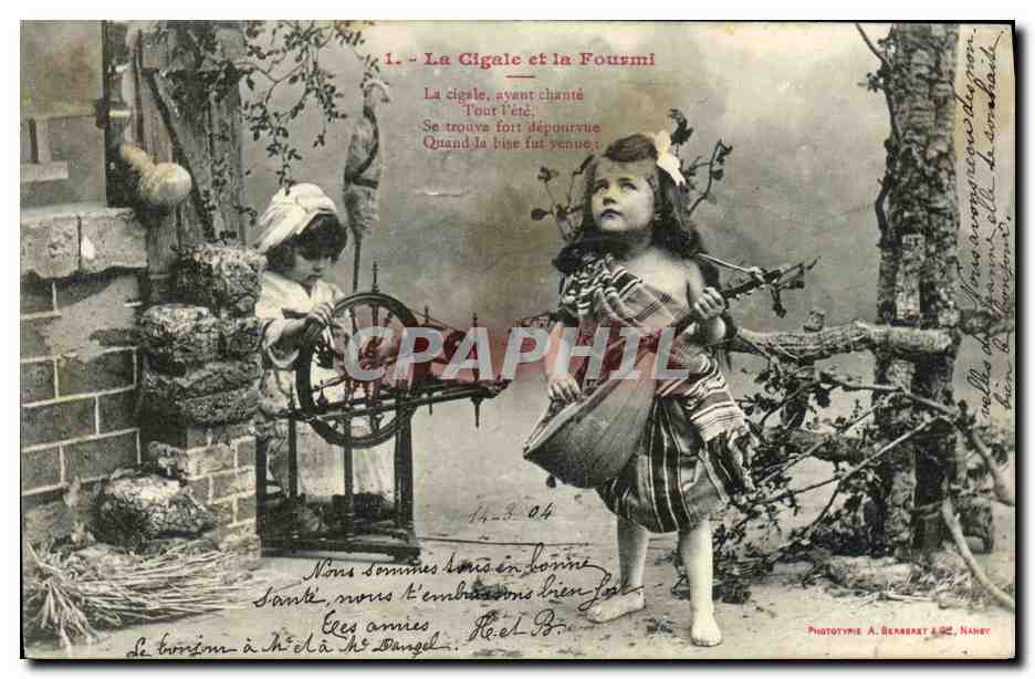 CPA Fantaisie Enfant La cigale et la fourmi 