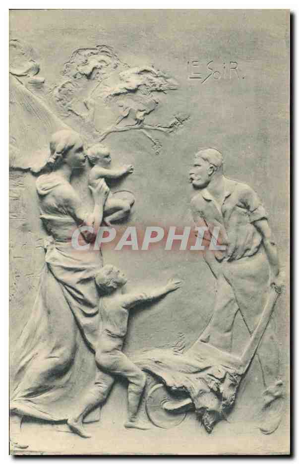 Famille et travailleur — sculpture en relief — Éditeur Tuck & Fils, Série 979