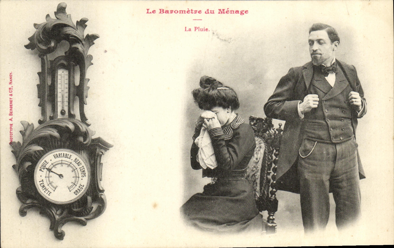Il Barometro della Famiglia — La Pioggia. — Fototipo A. Bergeret & Cie, Nancy