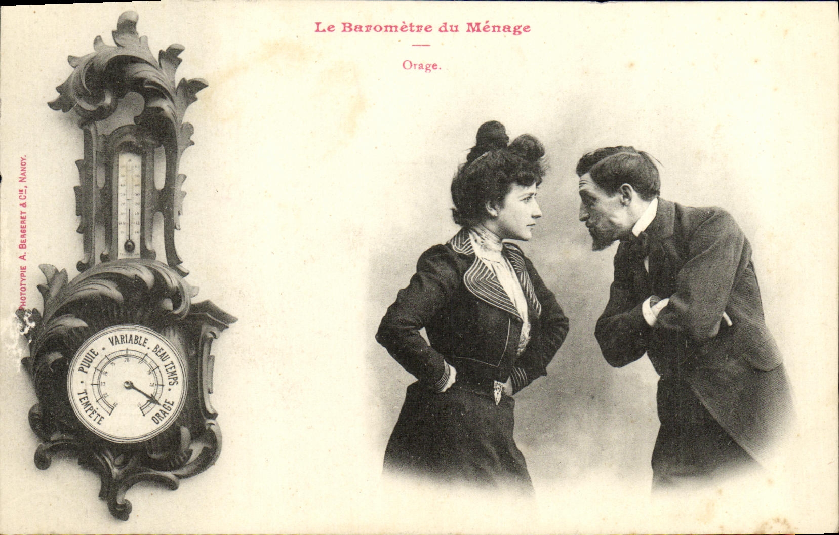 Le Baromètre du Ménage — Orage — Phototype A. Braberry & Cie, Nancy