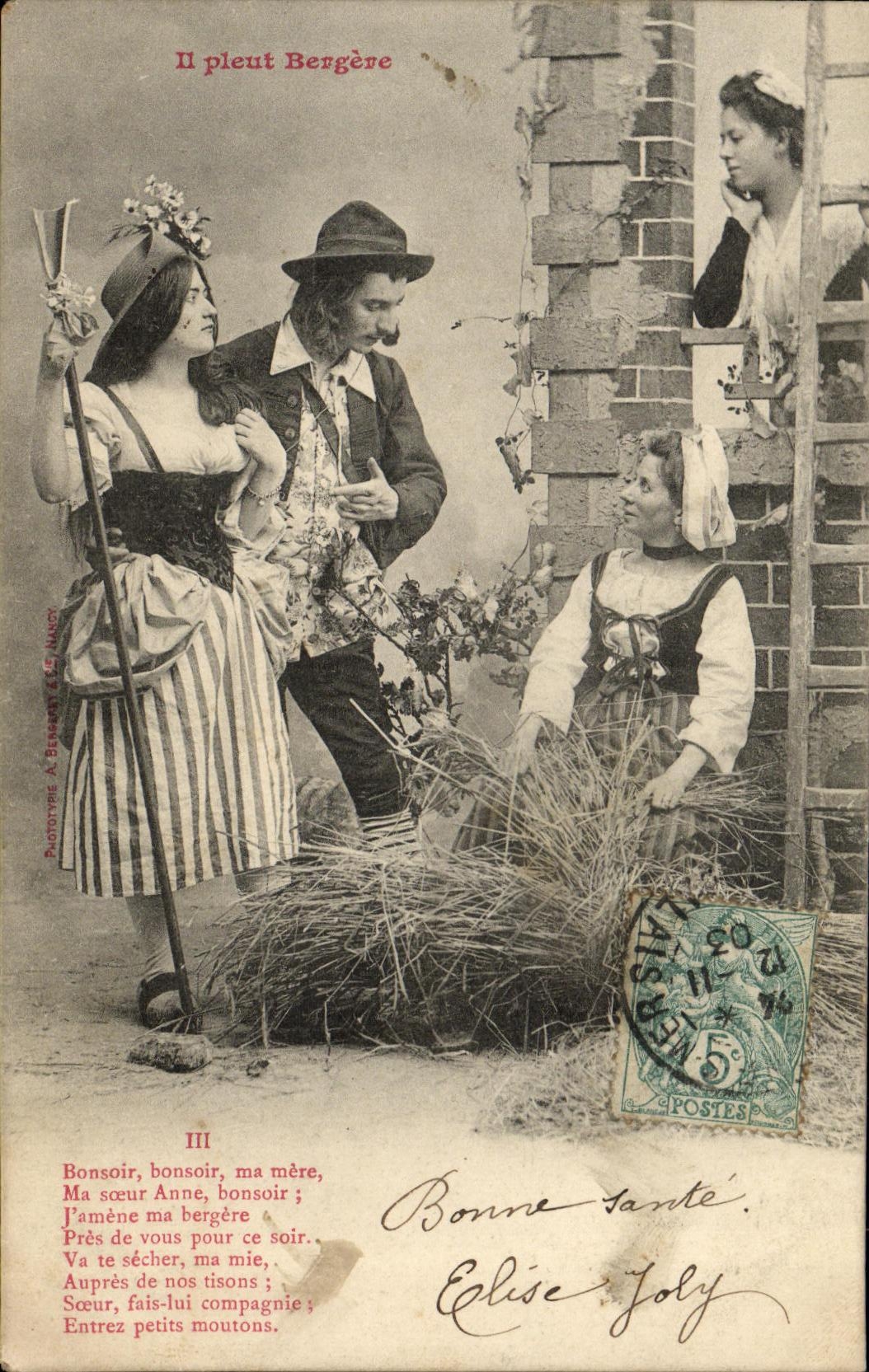 Escena de pastoras — Llueve sobre la pastorita — Phototype A. BERNARD & Cie, Nancy