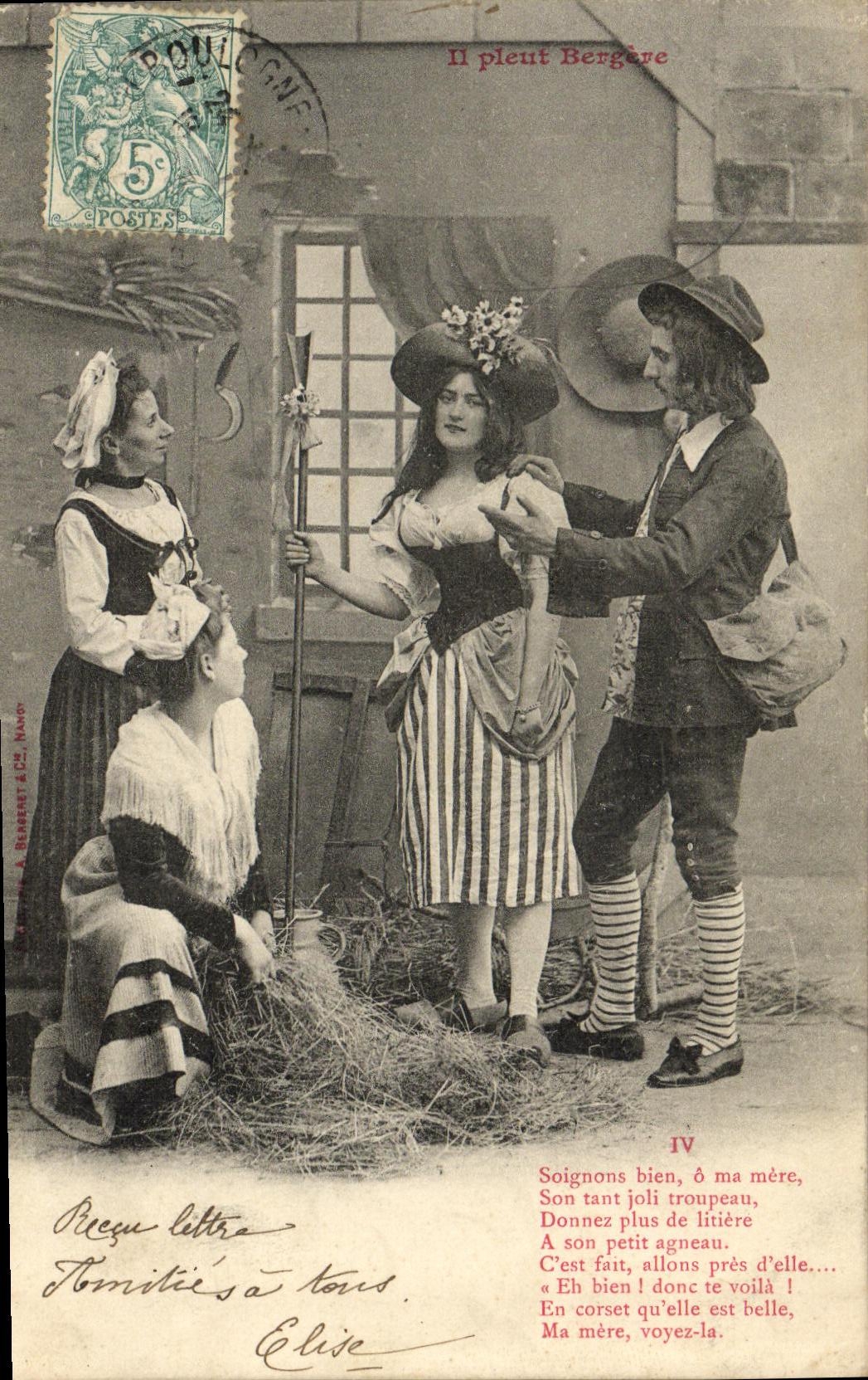 Scène de village — 'Il pleut Bergère' — A. Barbette & Cie, N° IV