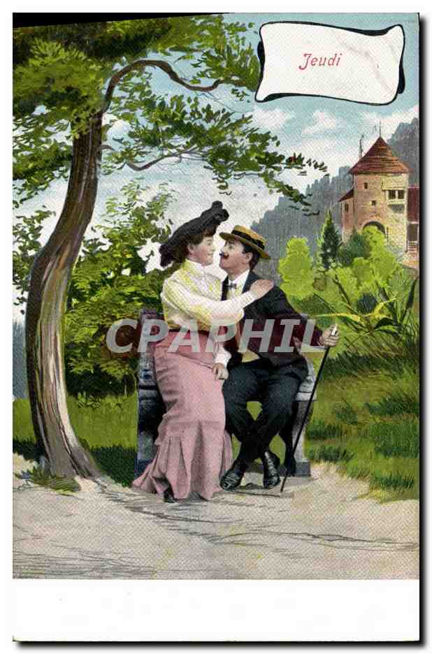 Couple amoureux sous un arbre — Jeudi — Union postale universelle, série 254