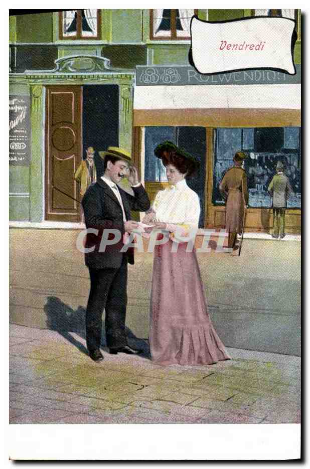 Un homme et une femme sur une rue — scène de rue — éditeur Union postale universelle, série 254