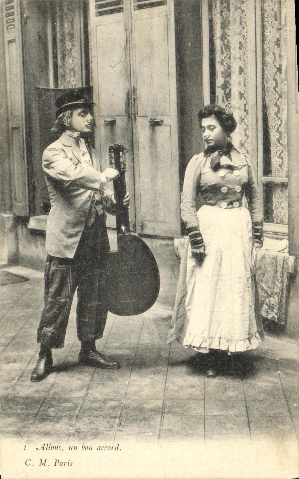 Musicien et femme — scène de rue — C. M. Paris