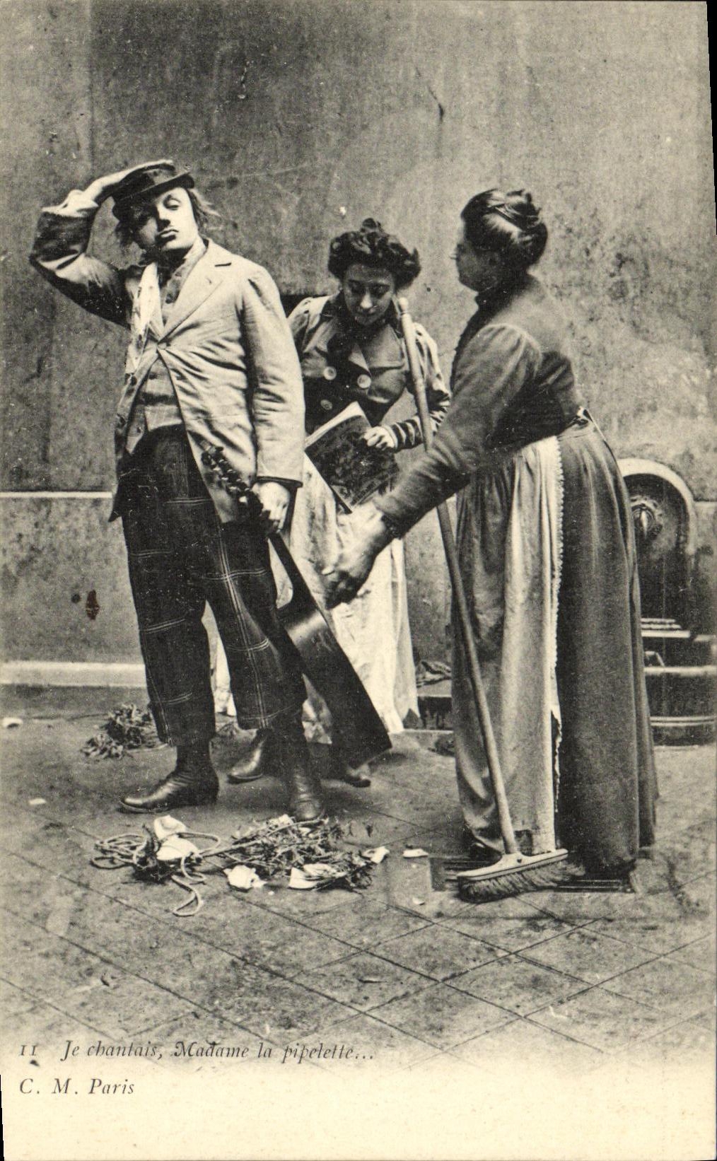 Scena di strada con musicista e due donne — C. M. Parigi, n°11