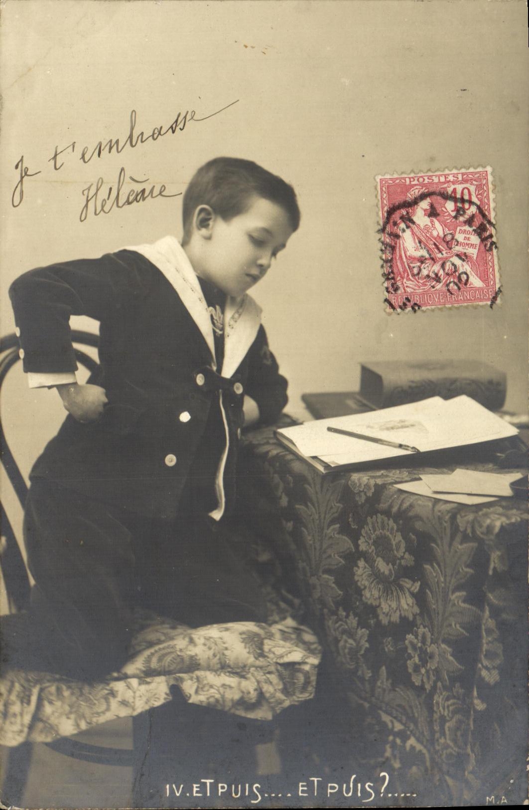 Enfant en costume marin — éditeur M.A. — n° de série IV.ETPUIS....ETPUIS?....