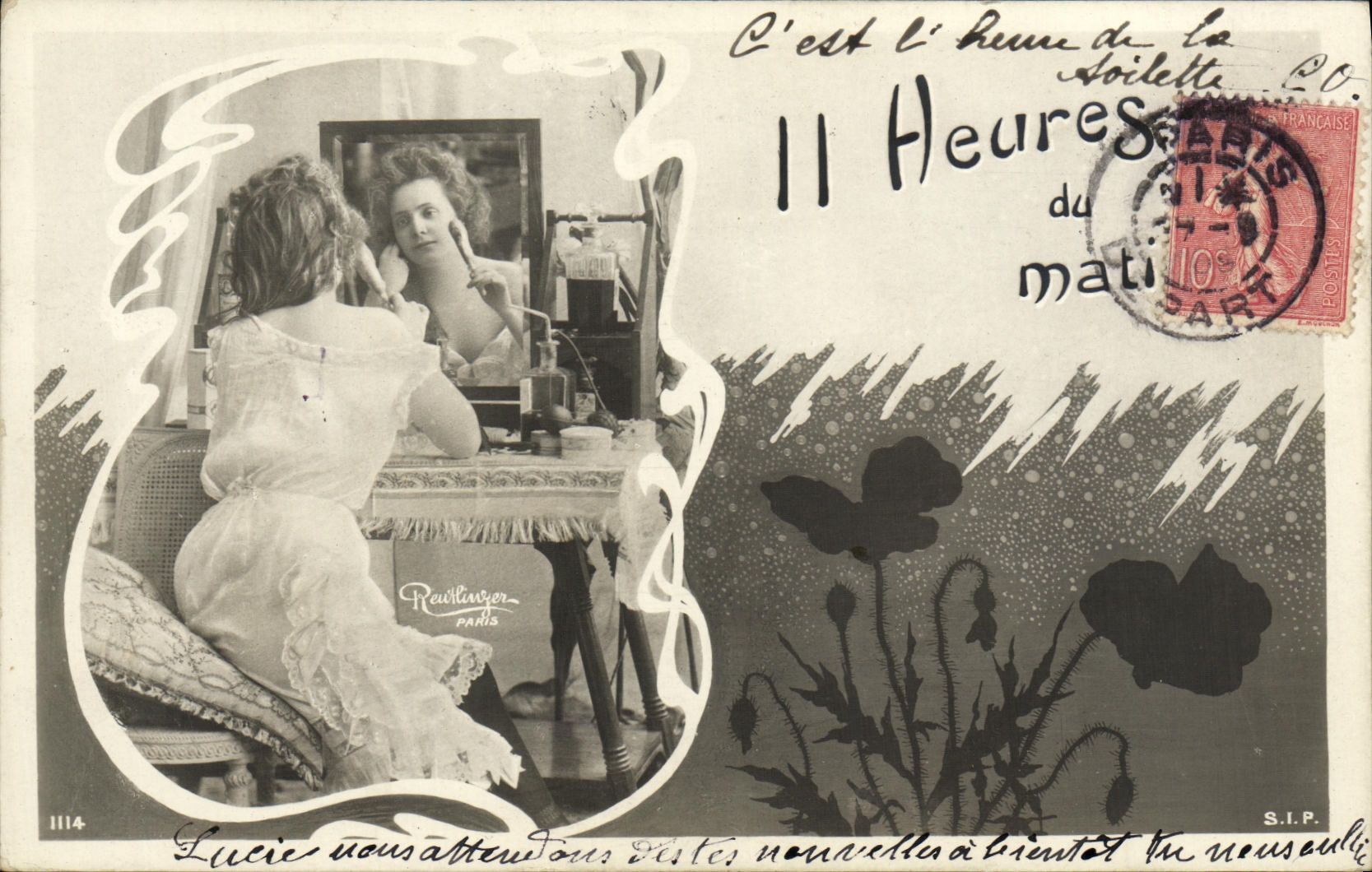 Mujer maquillándose — escena interior — Reuillensier, París, n°1114