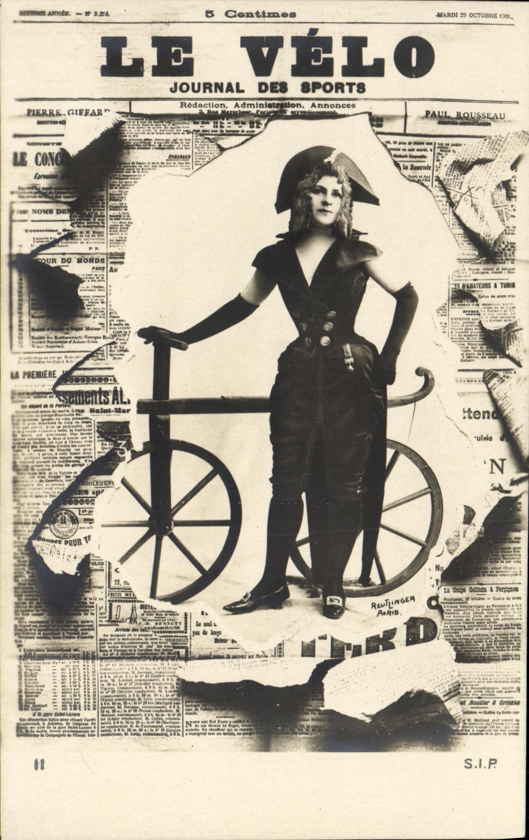 Femme en tenue de cycliste — couverture du journal 'Le Vélo' — éditée par Ruefänger, Paris