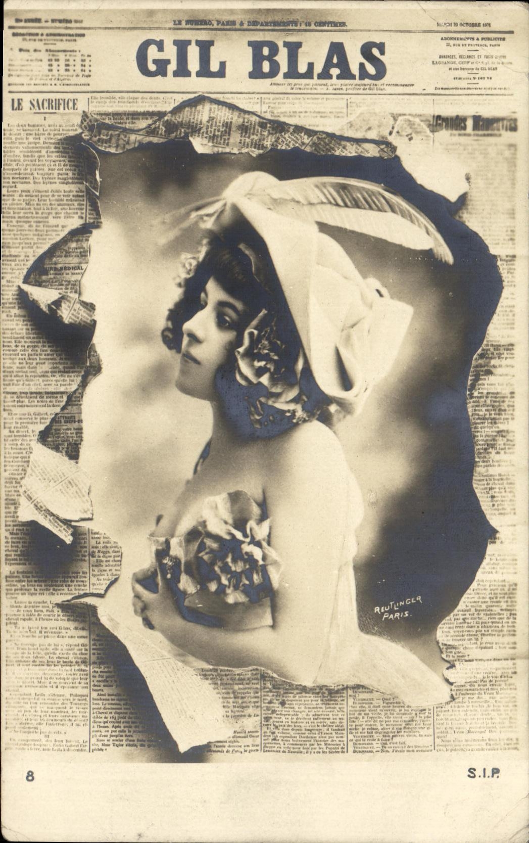 Donna con cappello — foto su fondo di giornale — Gil Blas, Parigi