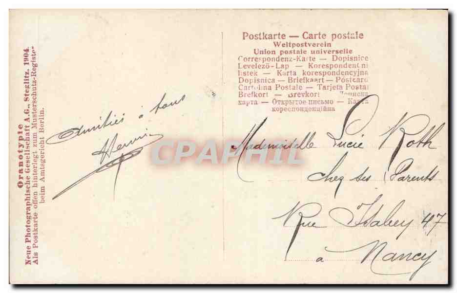 Danseurs en scène — scène de théâtre — Neue Photographische Gesellschaft A.G. Steglitz, Berlin, n° 640/4 — Achterkant