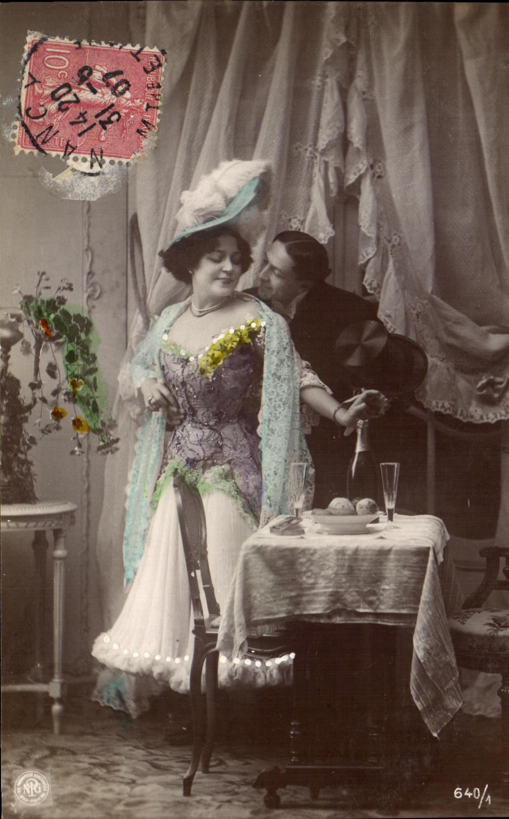 Scène de soirée — couple élégant — N° 640/1, éditeur NPG, Nancy