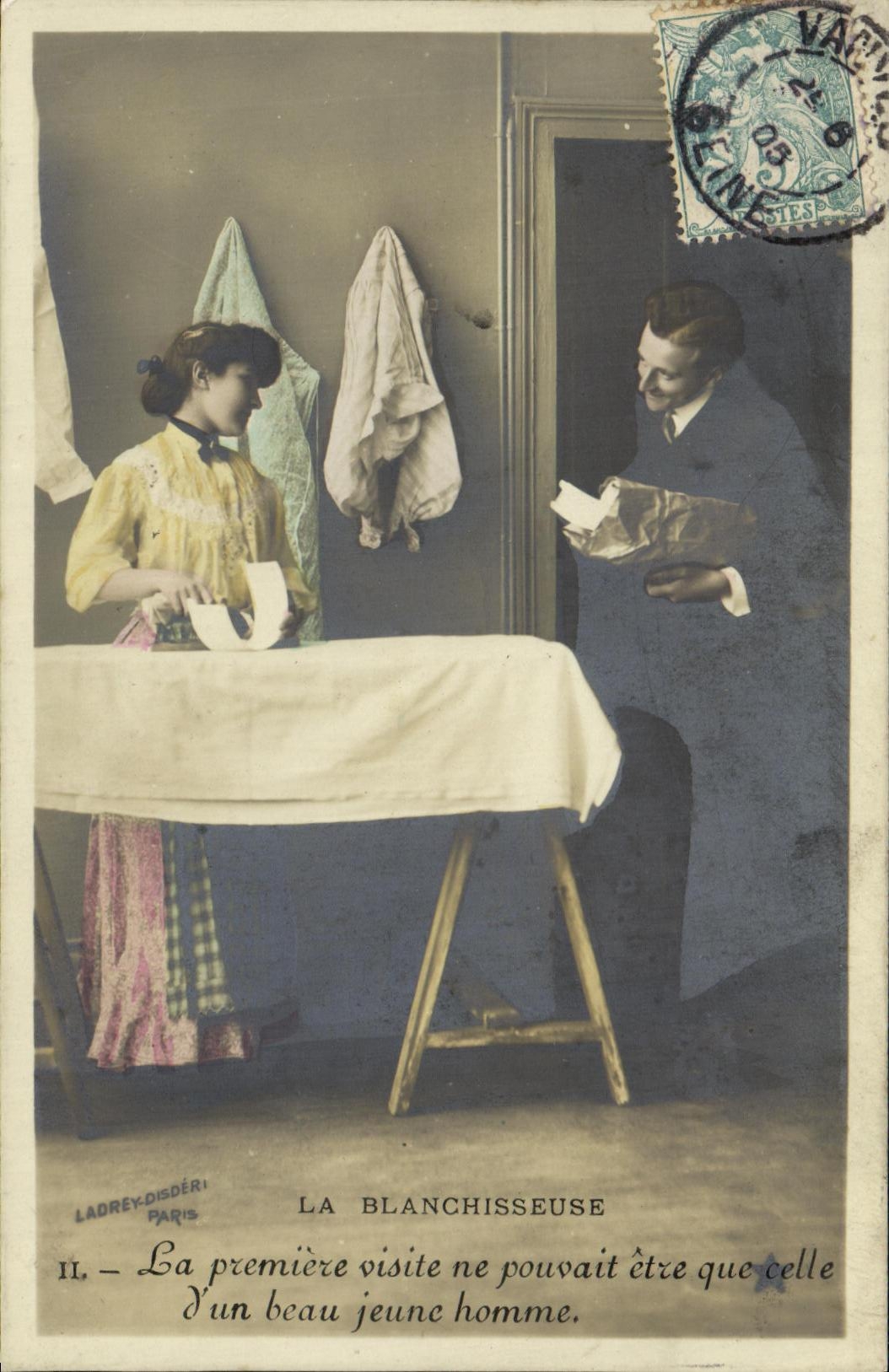 La blanchisseuse — La première visite ne pouvait être que celle d'un beau jeune homme — Ladrey-Disdéri, Paris, série N. 921
