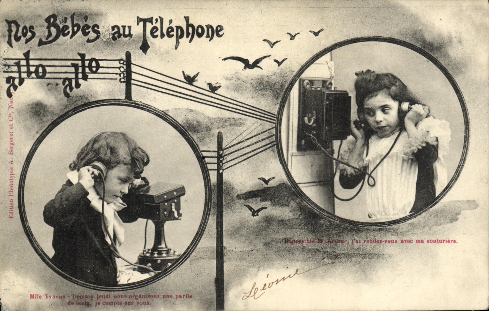 CPA Fantaisie Enfants Nos bebes au telephone
