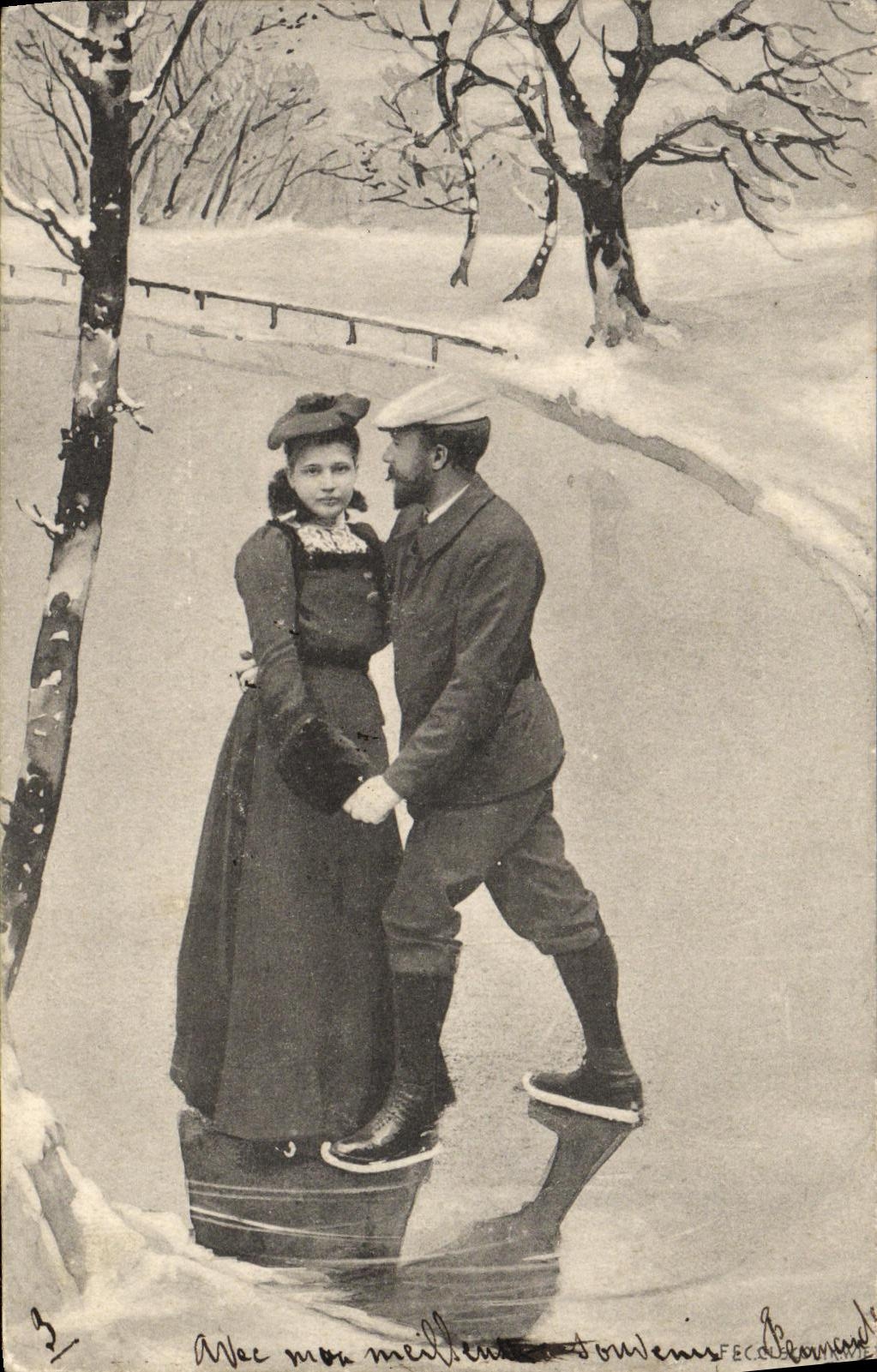Couple patinant sur glace — scène hivernale — Fecou Bernard, n°2